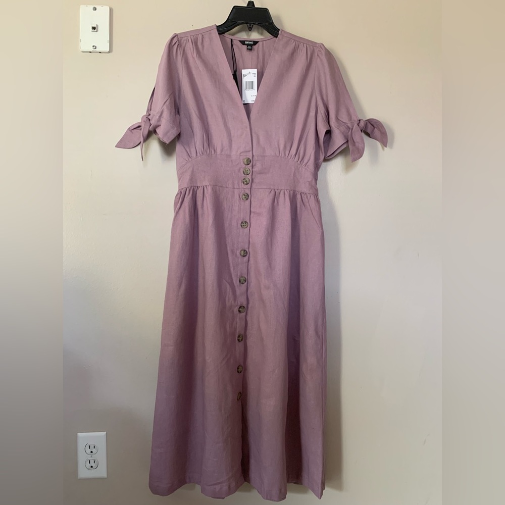 Buffalo David Bitton Dress. Mariposa V Neck Button. Elderberry / Mauve
